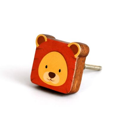 Handmade Acacia Wood Lion Knob for Kids Furniture